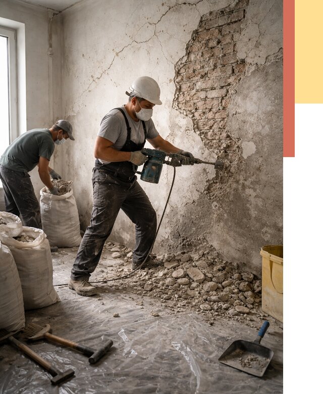 Демонтаж штукатурки со стен в Павловском Посаде от 7317 руб/м² — быстро и недорого | ОТДЕЛОЧНИК-Пвл