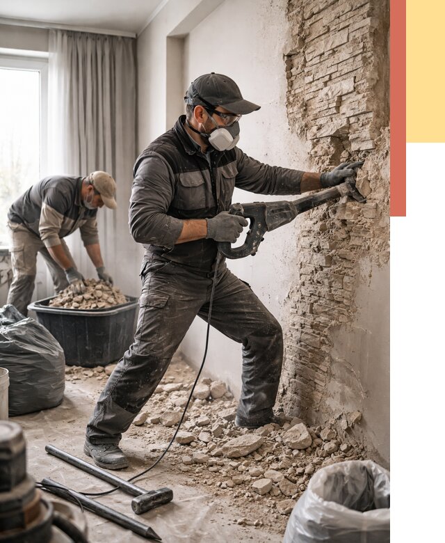 Демонтаж декоративного камня в Павловском Посаде от 1473 руб/м² — быстро и недорого | ОТДЕЛОЧНИК-Пвл