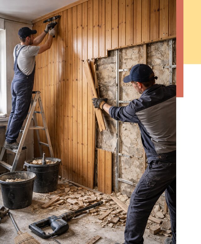 Демонтаж вагонки со стен в Павловском Посаде от 1473 руб. — снятие, удаление, срочно | ОТДЕЛОЧНИК-Пвл