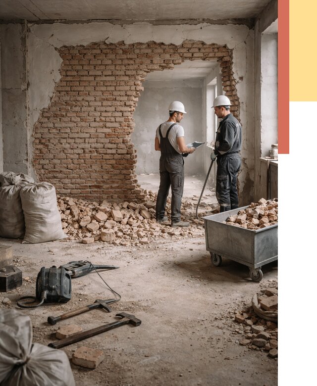 Демонтаж кирпичных стен в Павловском Посаде от 4268 руб. — быстро, недорого, под ключ | ОТДЕЛОЧНИК-Пвл