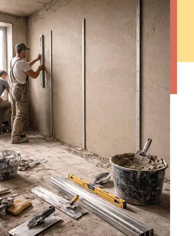 Штукатурка стен по маякам в Павловском Посаде от 5589 руб./м² — выравнивание под ключ | ОТДЕЛОЧНИК-Пвл