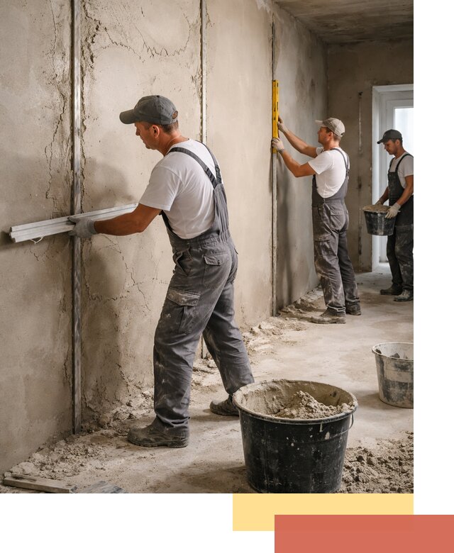 Штукатурка стен по маякам в Павловском Посаде — точная и ровная поверхность