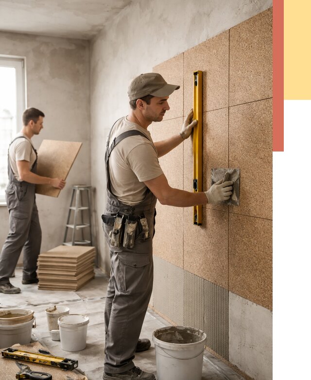 Монтаж пробковых панелей на стены в Павловском Посаде от 3557 руб. — ОТДЕЛОЧНИК-Пвл