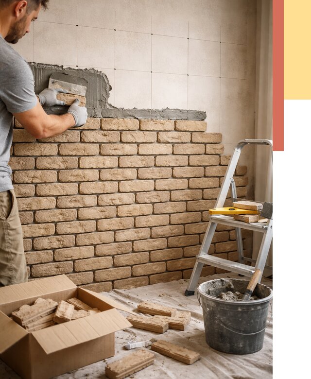 Монтаж декоративного кирпича в Павловском Посаде от 3252 руб./м² — быстро и недорого | ОТДЕЛОЧНИК-Пвл