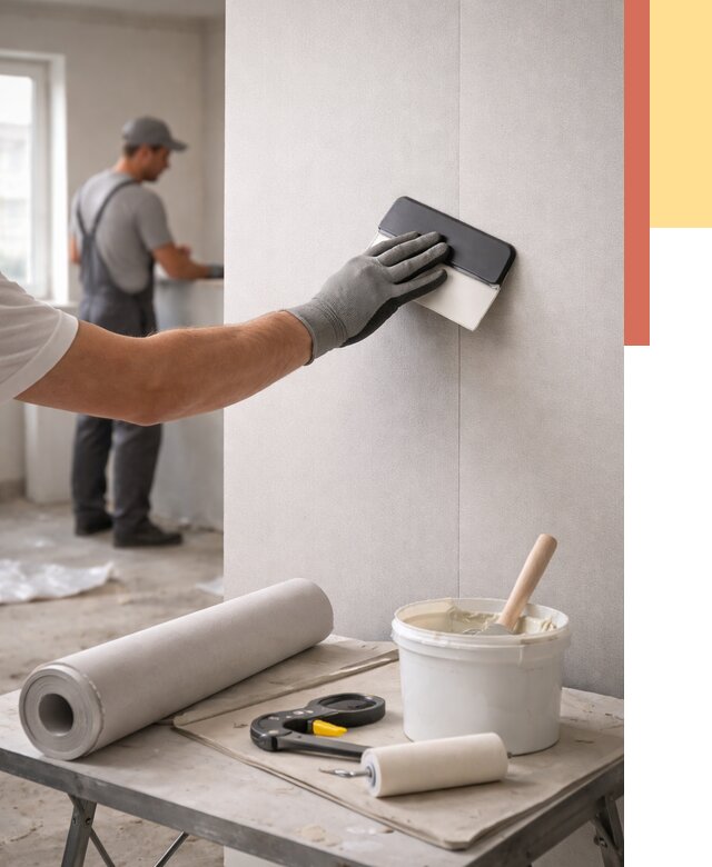 Поклейка обоев под покраску в Павловском Посаде от 3557 руб. за м2 | ОТДЕЛОЧНИК-Пвл