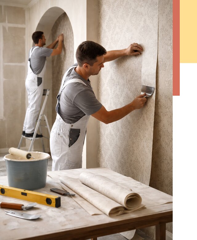 Поклейка обоев на сложные стены в Павловском Посаде от 2845 руб. под ключ | ОТДЕЛОЧНИК-Пвл