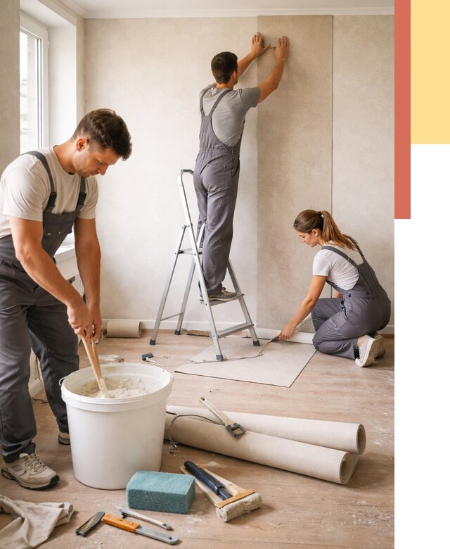 Оклейка стен обоями в Павловском Посаде от 3557 руб/м2 — быстро и недорого | ОТДЕЛОЧНИК-Пвл