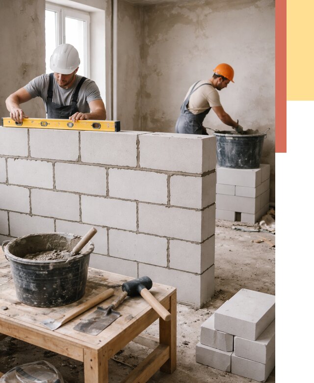 Кладка перегородок из газобетона в Павловском Посаде от 3252 руб. под ключ | ОТДЕЛОЧНИК-Пвл