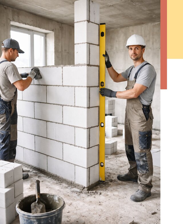 Кладка перегородок из пеноблока в Павловском Посаде от 1829 руб. под ключ | ОТДЕЛОЧНИК-Пвл