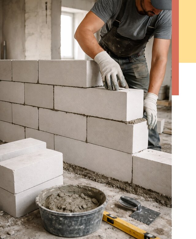 Кладка перегородок из силикатного блока в Павловском Посаде от 4065 руб. под ключ | ОТДЕЛОЧНИК-Пвл