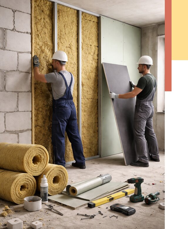 Шумоизоляция перегородок из блоков в Павловском Посаде от 1880 руб./м² — быстро и недорого | ОТДЕЛОЧНИК-Пвл