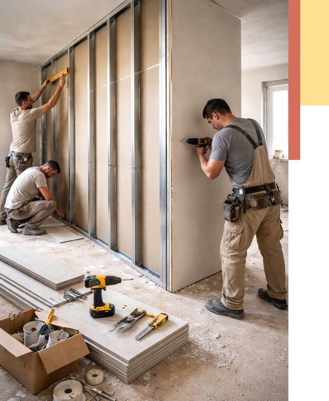 Монтаж однослойной перегородки из гипсокартона в Павловском Посаде от 661 руб. | ОТДЕЛОЧНИК-Пвл