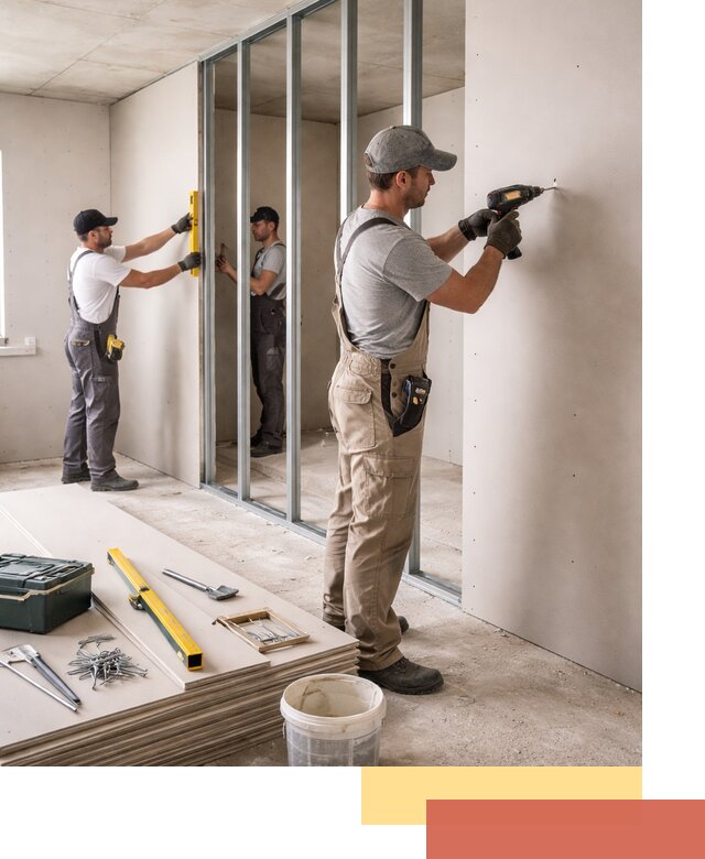 Однослойная перегородка из гипсокартона в Павловском Посаде под ключ, монтаж и отделка