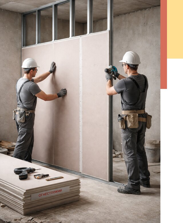 Перегородка из огнестойкого гипсокартона в Павловском Посаде от 1880 руб. под ключ | ОТДЕЛОЧНИК-Пвл