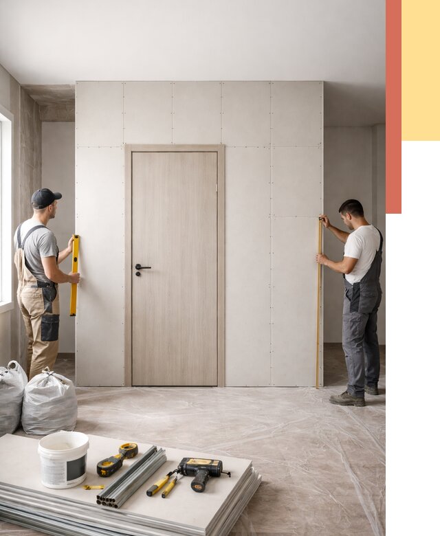 Перегородка из гипсокартона с дверью в Павловском Посаде от 4573 руб. под ключ | ОТДЕЛОЧНИК-Пвл