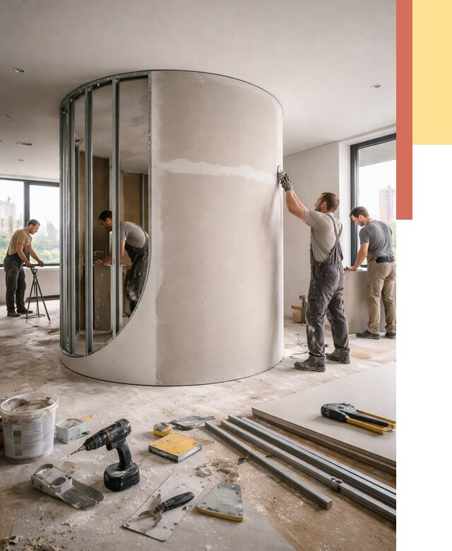 Радиусная перегородка из гипсокартона в Павловском Посаде от 2947 руб. под ключ | ОТДЕЛОЧНИК-Пвл