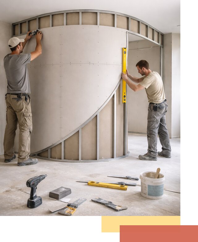 Радиусная перегородка из гипсокартона в Павловском Посаде под ключ