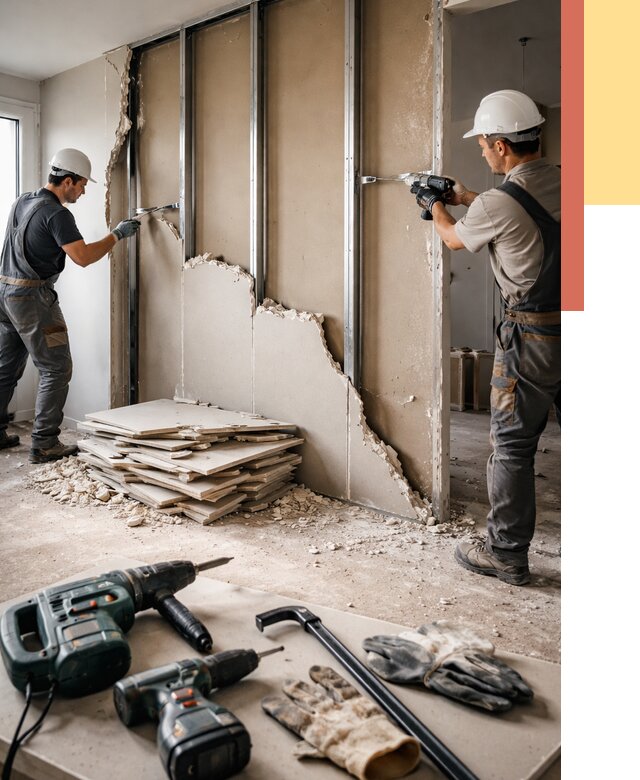 Демонтаж перегородки из гипсокартона в Павловском Посаде от 1219 руб. быстро и недорого | ОТДЕЛОЧНИК-Пвл