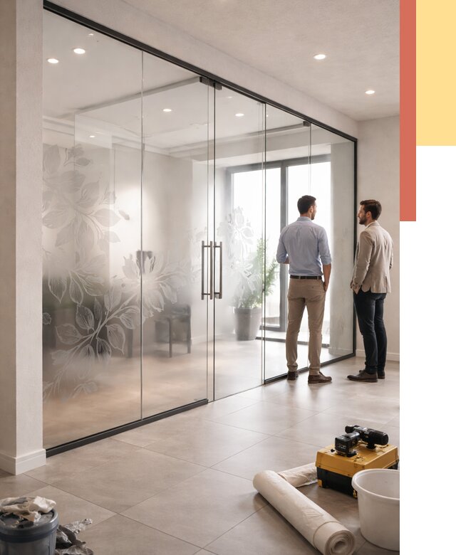 Стеклянные перегородки с рисунком в Павловском Посаде от 12703 руб. монтаж и нанесение | ОТДЕЛОЧНИК-Пвл