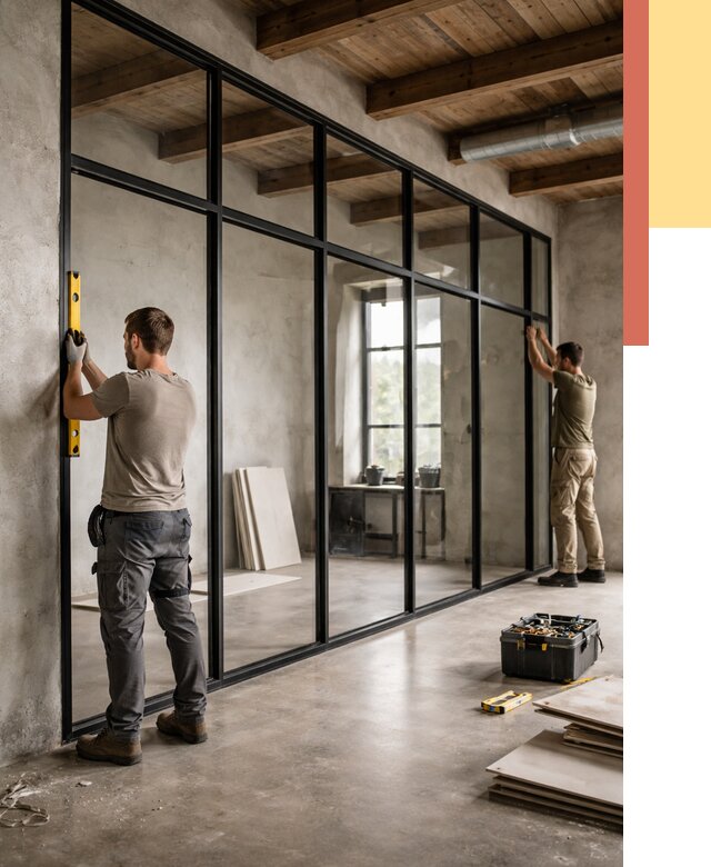 Стеклянные перегородки лофт в Павловском Посаде от 10670 руб. под ключ | ОТДЕЛОЧНИК-Пвл