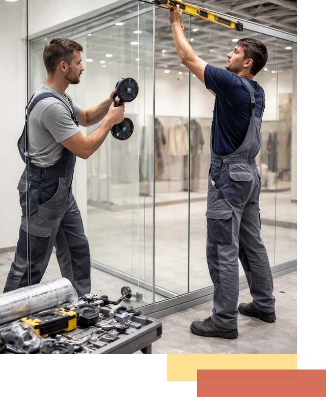 Стеклянные перегородки для магазинов в Павловском Посаде — монтаж и установка