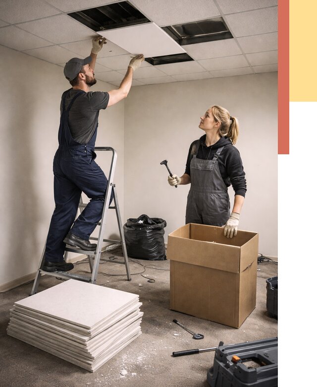 Демонтаж потолочной плитки в Павловском Посаде от 4573 руб. быстро и недорого | ОТДЕЛОЧНИК-Пвл