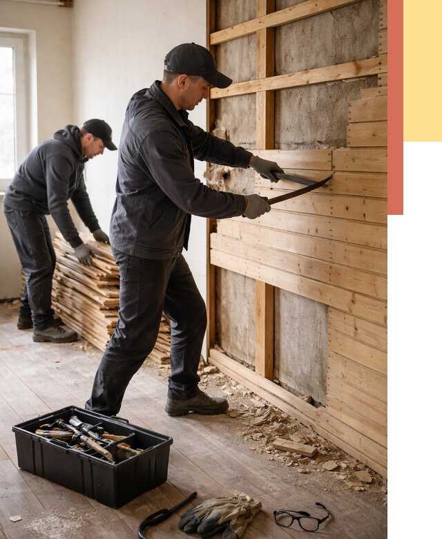 Демонтаж вагонки в Павловском Посаде от 3862 руб/м2 — быстро и недорого | ОТДЕЛОЧНИК-Пвл