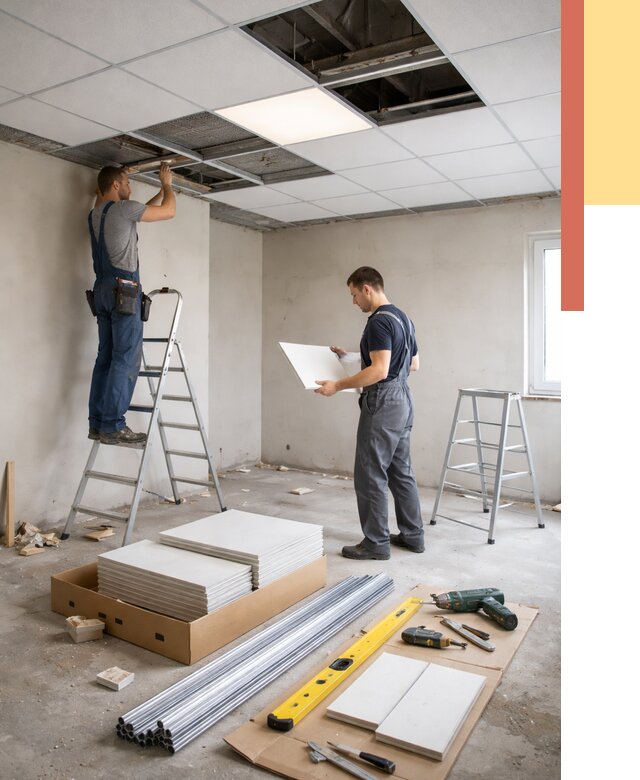 Монтаж потолка армстронг в Павловском Посаде от 4573 руб/м2 — быстрая установка под ключ | ОТДЕЛОЧНИК-Пвл