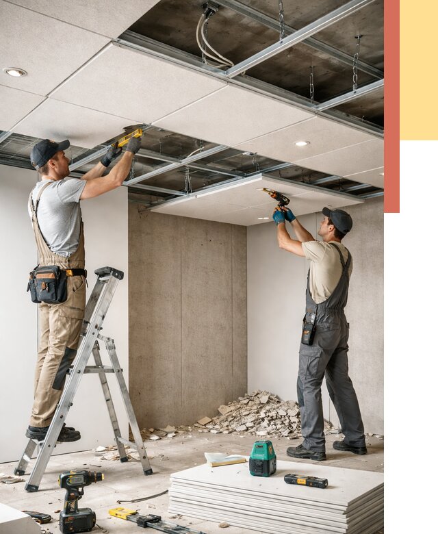 Монтаж акустического потолка в Павловском Посаде от 6605 руб/м2 — быстро и недорого | ОТДЕЛОЧНИК-Пвл