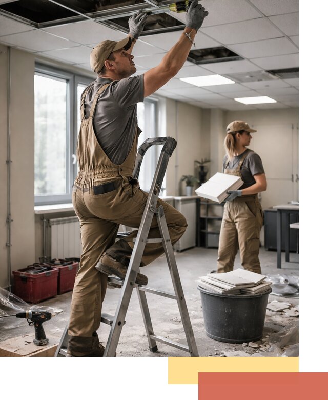 Ремонт потолка Армстронг и замена плит в Павловском Посаде