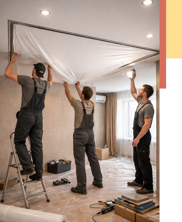 Монтаж ПВХ натяжного потолка в Павловском Посаде от 3557 руб. под ключ | ОТДЕЛОЧНИК-Пвл