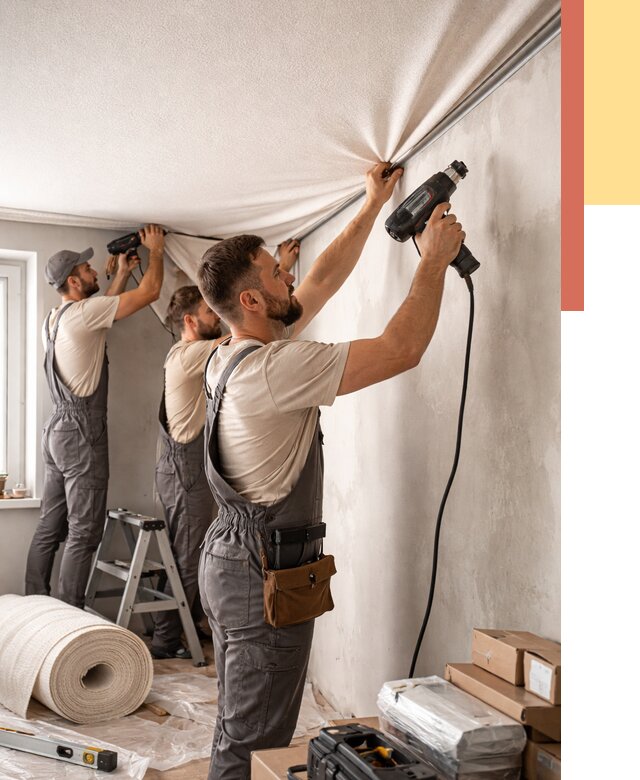 Монтаж фактурного натяжного потолка в Павловском Посаде от 762 руб. — ОТДЕЛОЧНИК-Пвл