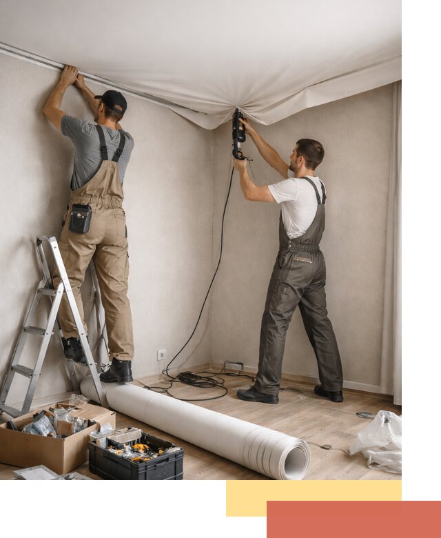 Монтаж цветного натяжного потолка в Павловском Посаде за один день