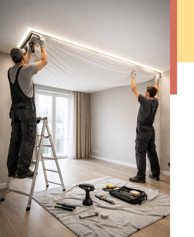 Монтаж парящего натяжного потолка в Павловском Посаде от 4573 руб. быстро и недорого | ОТДЕЛОЧНИК-Пвл