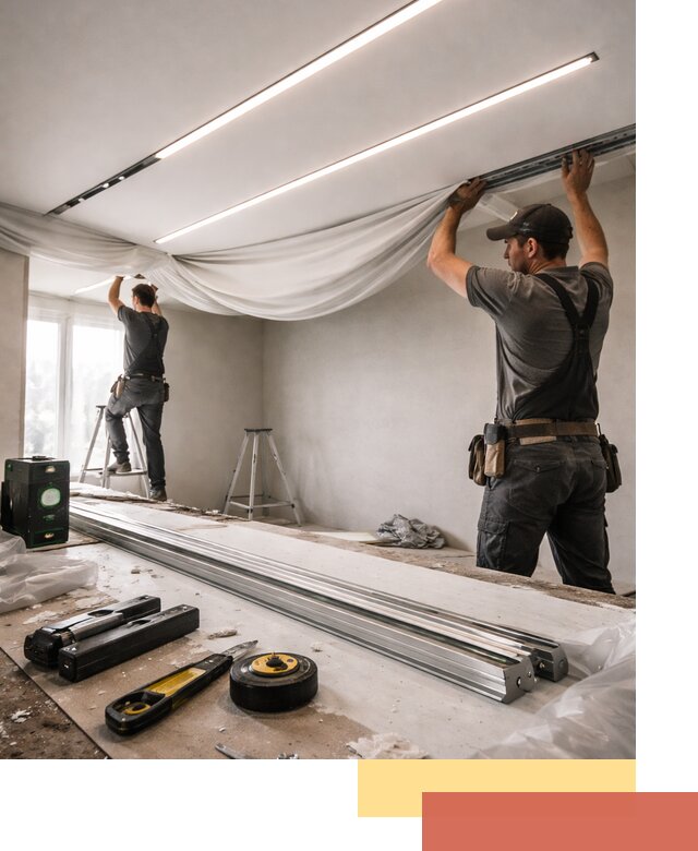 Монтаж натяжных потолков со световыми линиями в Павловском Посаде