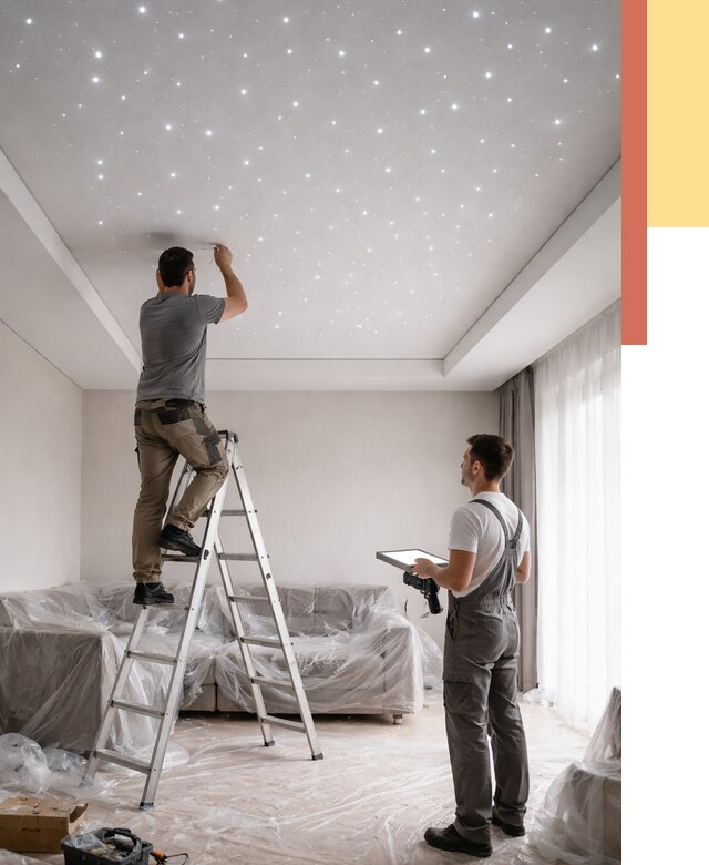 Монтаж натяжного потолка «звездное небо» в Павловском Посаде от 6605 руб. | ОТДЕЛОЧНИК-Пвл