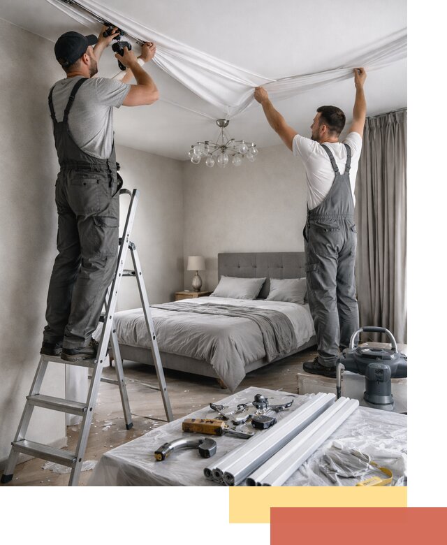 Монтаж натяжного потолка в спальне в Павловском Посаде