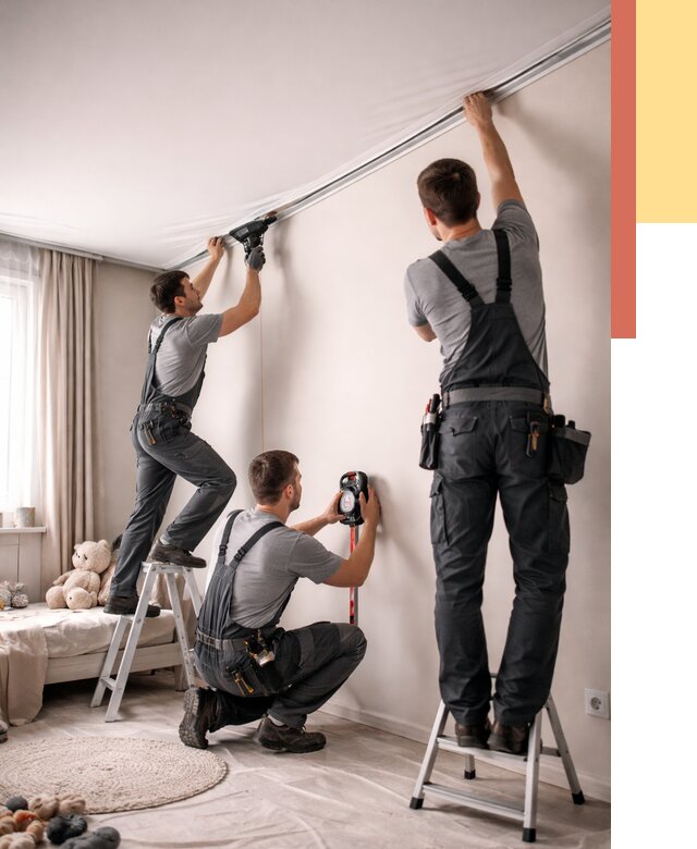 Монтаж натяжного потолка в детской в Павловском Посаде от 3557 руб. — быстро и недорого | ОТДЕЛОЧНИК-Пвл