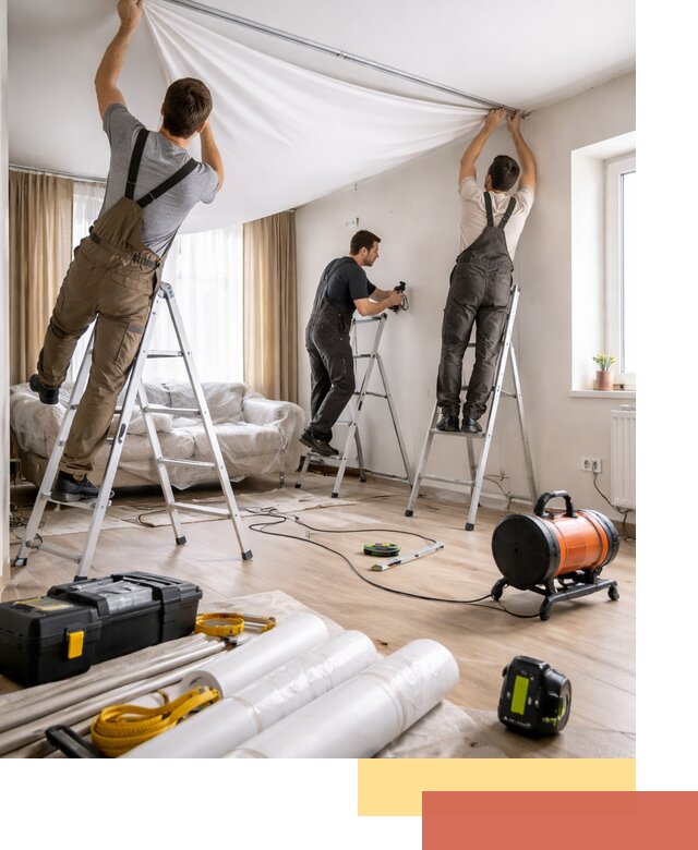 Монтаж натяжного потолка в гостиной в Павловском Посаде