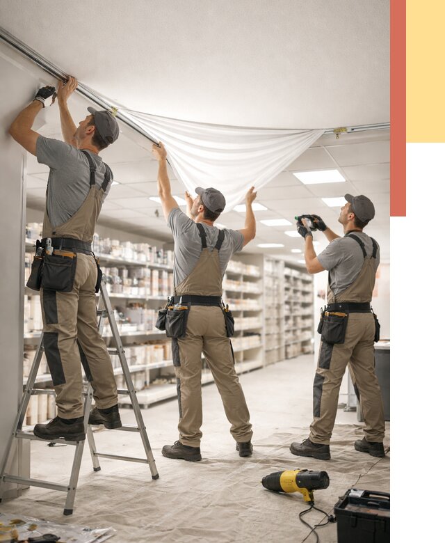 Монтаж натяжного потолка в магазине в Павловском Посаде от 4573 руб. быстро и недорого | ОТДЕЛОЧНИК-Пвл