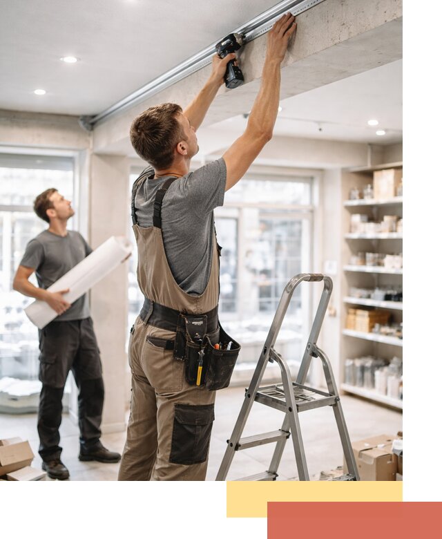 Монтаж натяжных потолков в магазине в Павловском Посаде