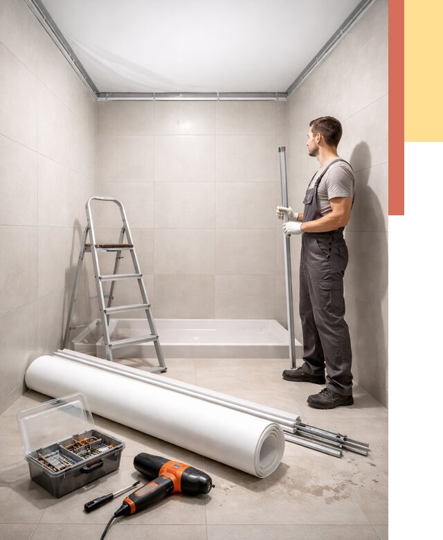 Монтаж натяжного потолка в санузле в Павловском Посаде от 1880 руб. — ОТДЕЛОЧНИК-Пвл