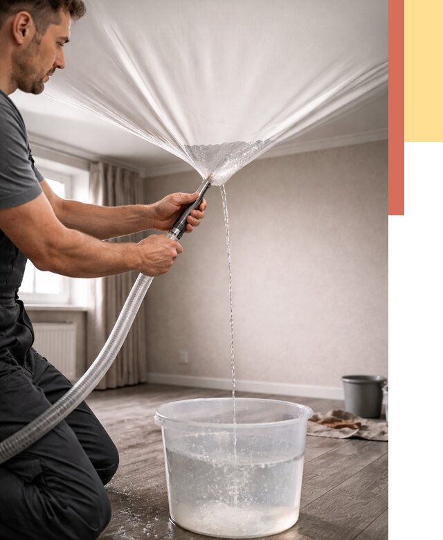 Слив воды с натяжного потолка в Павловском Посаде от 2541 руб. быстро и недорого | ОТДЕЛОЧНИК-Пвл