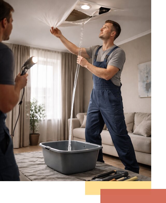 Слив воды с натяжного потолка в Павловском Посаде быстро и аккуратно