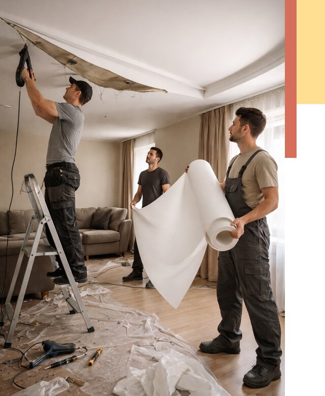 Замена полотна натяжного потолка в Павловском Посаде от 9654 руб. быстро и недорого | ОТДЕЛОЧНИК-Пвл