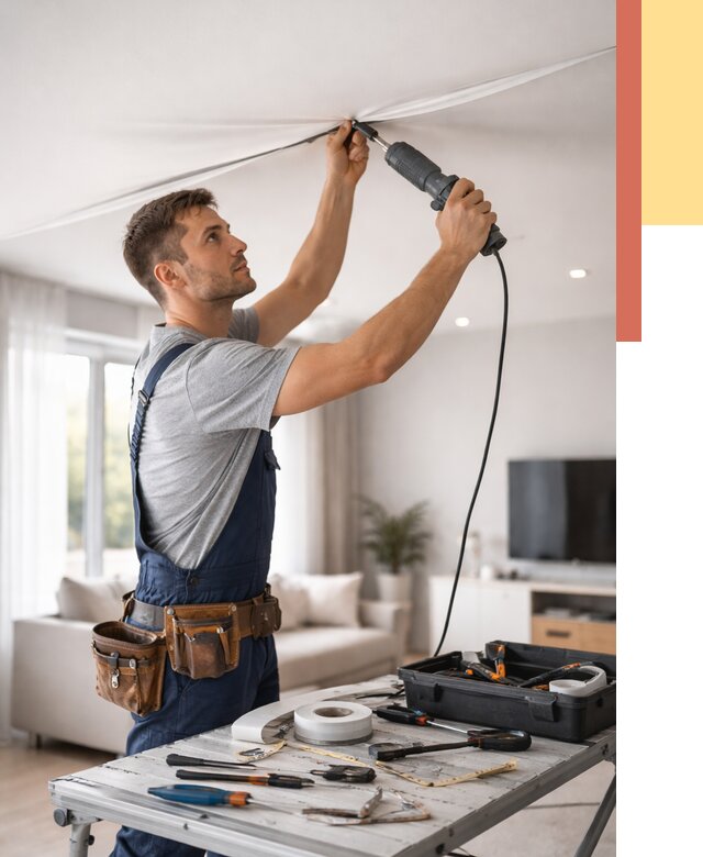 Ремонт натяжных потолков в Павловском Посаде от 9654 руб. под ключ — ОТДЕЛОЧНИК-Пвл