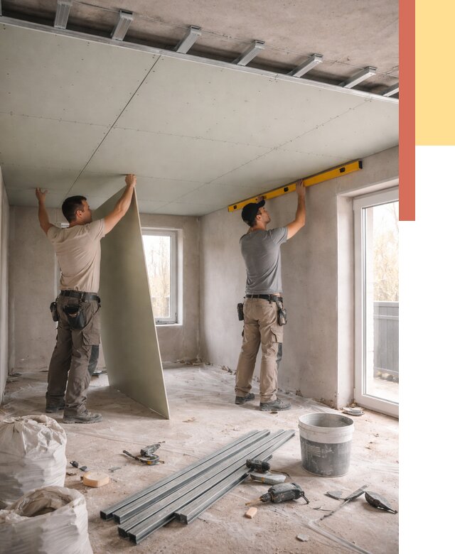 Одноуровневый потолок из гипсокартона в Павловском Посаде от 762 руб. — монтаж под ключ | ОТДЕЛОЧНИК-Пвл