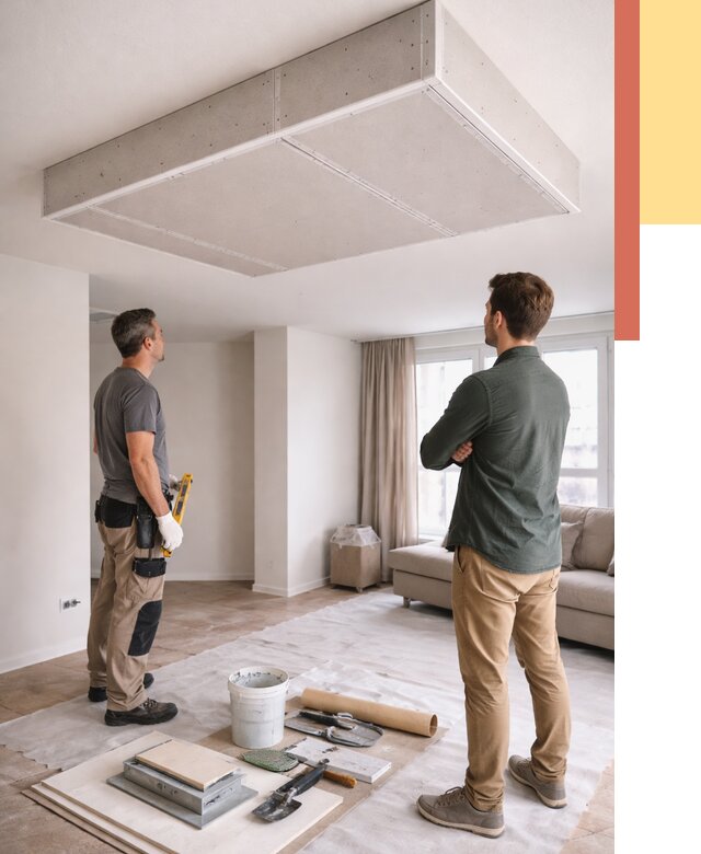 Короб на потолке из гипсокартона в Павловском Посаде от 2236 руб. — монтаж и услуги под ключ | ОТДЕЛОЧНИК-Пвл