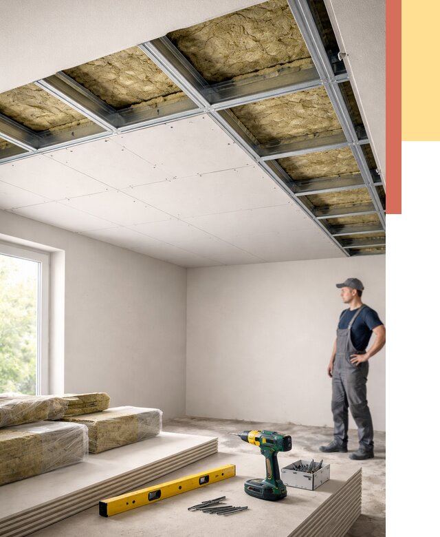 Звукоизоляция потолка ГКЛ в Павловском Посаде от 965 руб. — монтаж под ключ | ОТДЕЛОЧНИК-Пвл