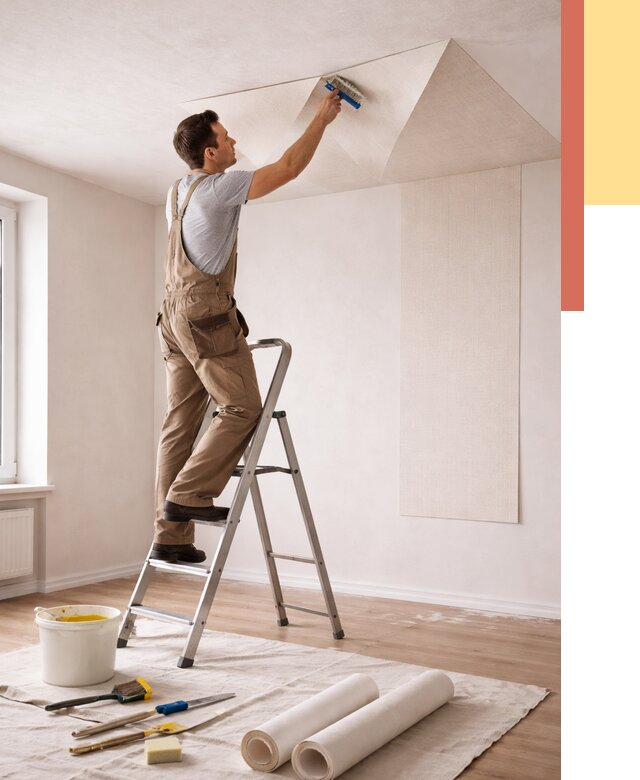 Поклейка обоев на потолок в Павловском Посаде от 4573 руб. быстро и недорого | ОТДЕЛОЧНИК-Пвл